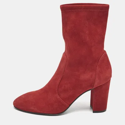 Pre-owned Stuart Weitzman Red Suede Yuliana Ankle Boots Size 39.5