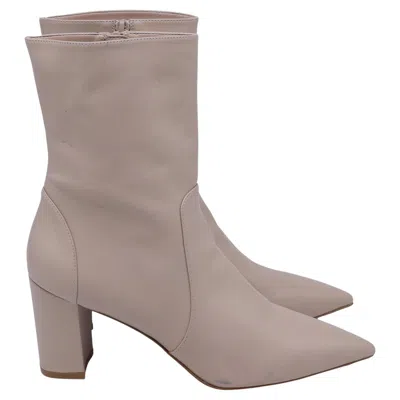 Pre-owned Stuart Weitzman Renegade Pointed-toe Ankle Boots In Beige Leather In Brown