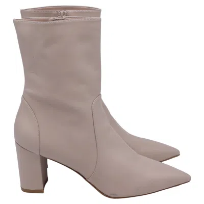 Stuart Weitzman Renegade Pointed-toe Ankle Boots In Beige Leather In Gray