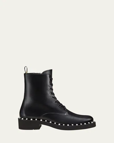 Stuart Weitzman Reverie Leather Lace-up Booties In Black