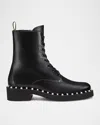 Stuart Weitzman Reverie Leather Lace-up Booties In Black