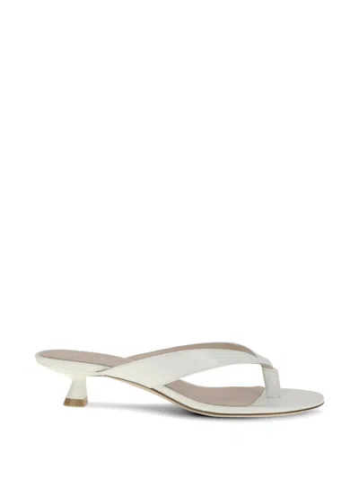 Stuart Weitzman Rio Metallic Leather Kitten-heel Thong Sandals In Gray