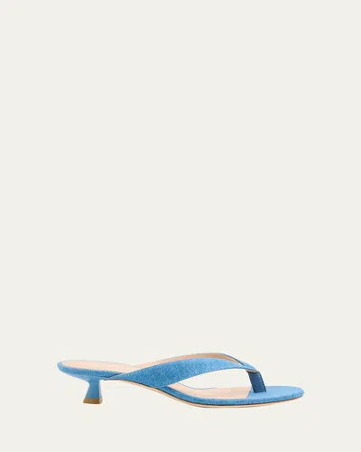 Stuart Weitzman Rio Denim Kitten-heel Thong Sandals