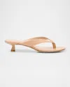 Stuart Weitzman Rio Leather Kitten-heel Thong Sandals In Adobe