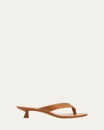 Stuart Weitzman Rio Leather Kitten-heel Thong Sandals In Brown