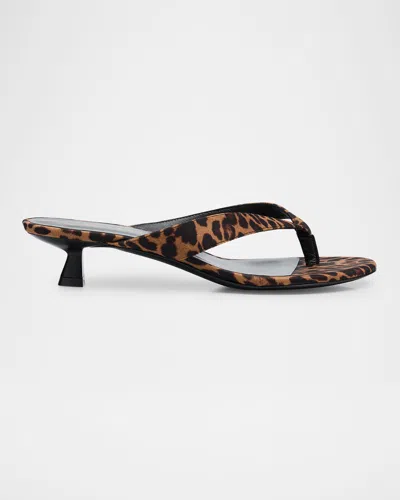 STUART WEITZMAN RIO LEOPARD-PRINT NYLON KITTEN-HEEL THONG SANDALS
