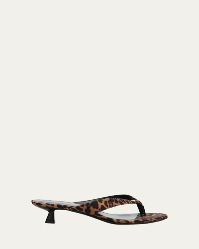 STUART WEITZMAN RIO LEOPARD-PRINT NYLON KITTEN-HEEL THONG SANDALS