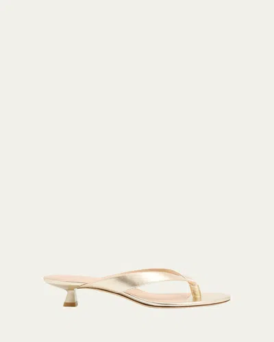 STUART WEITZMAN RIO METALLIC KITTEN-HEEL THONG SANDALS