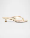 Stuart Weitzman Rio Metallic Kitten-heel Thong Sandals In Light Gold
