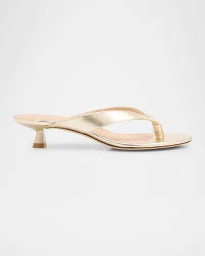 Stuart Weitzman Rio Metallic Kitten-heel Thong Sandals In Light Gold