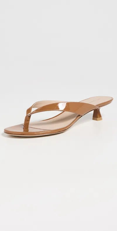 Stuart Weitzman Rio Leather Kitten-heel Thong Sandals In Brown