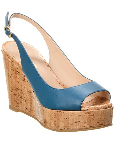 Stuart Weitzman Riveria Leather Slingback Wedge Sandal In Blue