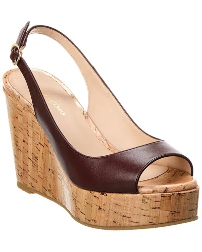 Stuart Weitzman Riveria Leather Slingback Wedge Sandal In Brown