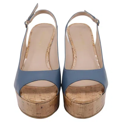 Pre-owned Stuart Weitzman Riveria Slingback Wedge Sandal In Blue Leather