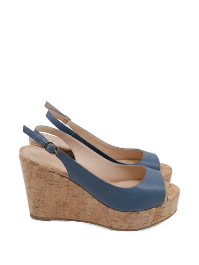 Pre-owned Stuart Weitzman Riveria Slingback Wedge Sandals In Blue