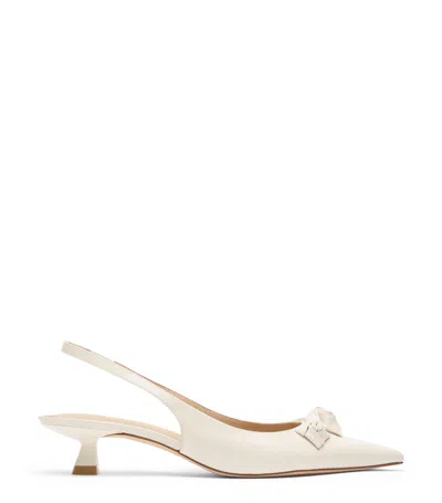 Stuart Weitzman Rosie Appliquéd Leather Point-toe Slingback Pumps In Cream
