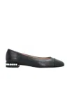 Stuart Weitzman Pearl Faux Pearl-embellished Leather Ballet Flats In Black