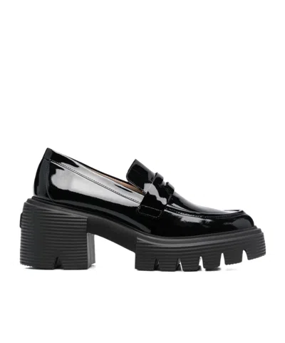 Stuart Weitzman Soho Glossed-leather Platform Loafers In Black