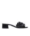 Stuart Weitzman Meadow Leather Flower Sandals In Black
