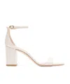 Stuart Weitzman Nudistcurve Metallic Leather Block-heel Sandals In White