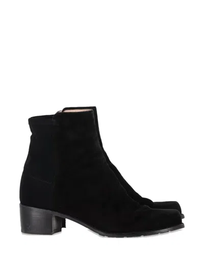 Pre-owned Stuart Weitzman Round-toe Ankle Boots In Black