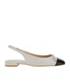 Stuart Weitzman Grey Slingback Ballet Shoes With Cap Toe And Bow Detail In White