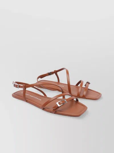 Stuart Weitzman Round Toe Leather Sandals With Buckle Detail