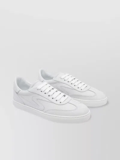 Stuart Weitzman Round Toe Leather Sneakers With Perforated Upper