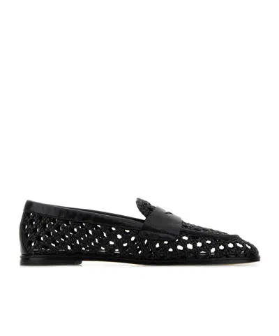 Stuart Weitzman Round-toe Openwork Flat Shoes In Black