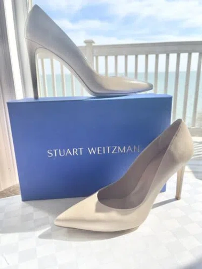 Pre-owned Stuart Weitzman Royal Bambina Nappa Leather Pointed Toe Stiletto Pumps 9m $425 In Beige
