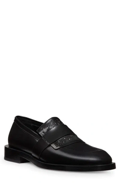 Stuart Weitzman Royce Runaway Kiltie Loafer In Black/ Black Multi