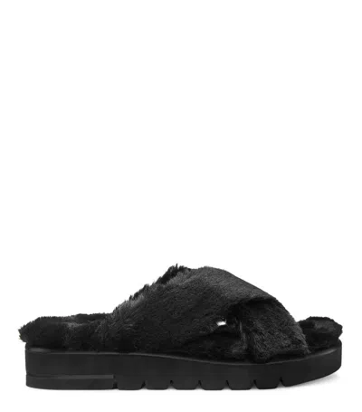Stuart Weitzman Roza Lift Sandals Womens B Black Faux Shearling Slide Rhs4049