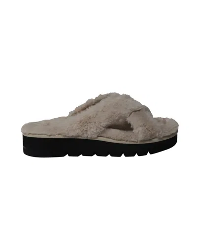 Stuart Weitzman Roza Lift Slides Sandals In Cream Faux Fur In Gray