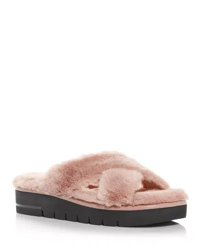 Stuart Weitzman Roza S5918 Sandal Women's Pink Faux Fur Slip-on Slide Jobb1258