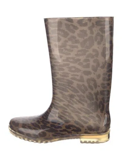 Pre-owned Stuart Weitzman Rubber Animal Print Rain Boots In Black/brown