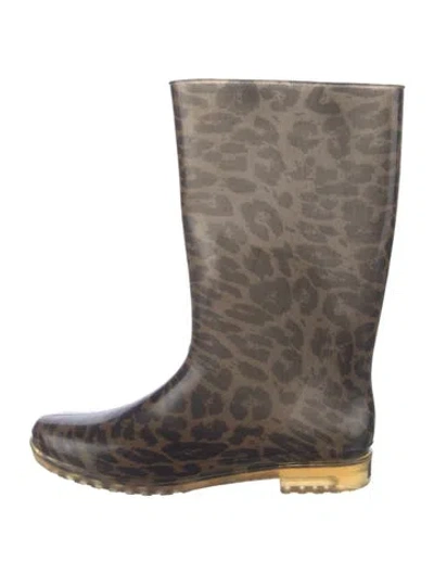 Pre-owned Stuart Weitzman Rubber Animal Print Rain Boots In Brown