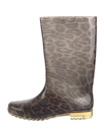 Pre-owned Stuart Weitzman Rubber Animal Print Rain Boots In Brown