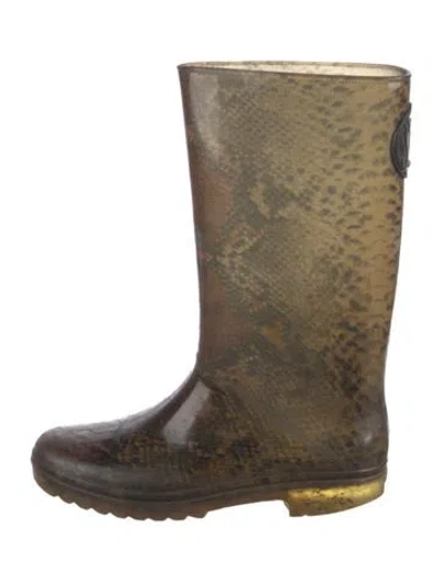 Pre-owned Stuart Weitzman Rubber Animal Print Rain Boots In Green