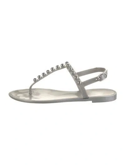 Pre-owned Stuart Weitzman Rubber Beaded Accents T-strap Sandals In Black