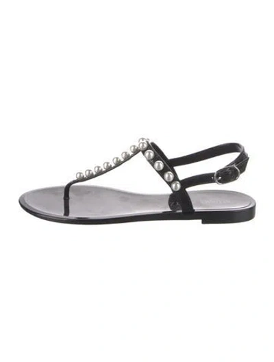 Pre-owned Stuart Weitzman Rubber Beaded Accents T-strap Sandals In Black