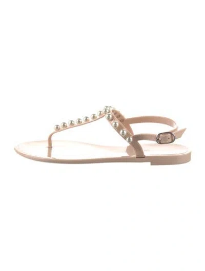 Pre-owned Stuart Weitzman Rubber Beaded Accents T-strap Sandals In Neutral