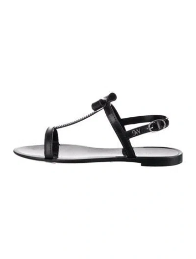 Pre-owned Stuart Weitzman Rubber Bow Accents T-strap Sandals In Black