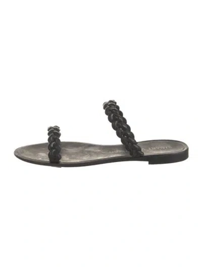 Pre-owned Stuart Weitzman Rubber Braided Accents Slides In Black
