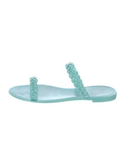Pre-owned Stuart Weitzman Rubber Braided Accents Slides In Blue