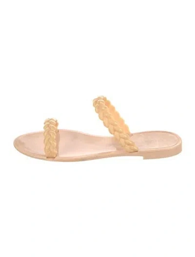 Pre-owned Stuart Weitzman Rubber Braided Accents Slides In Neutral