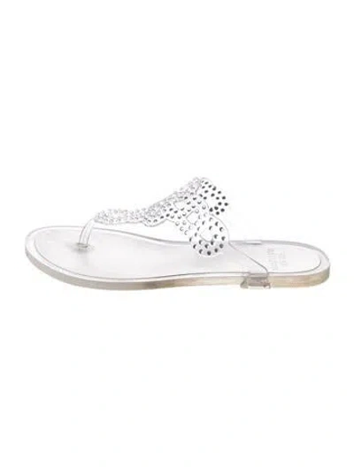 Pre-owned Stuart Weitzman Rubber Crystal Embellishments Flats In Clear