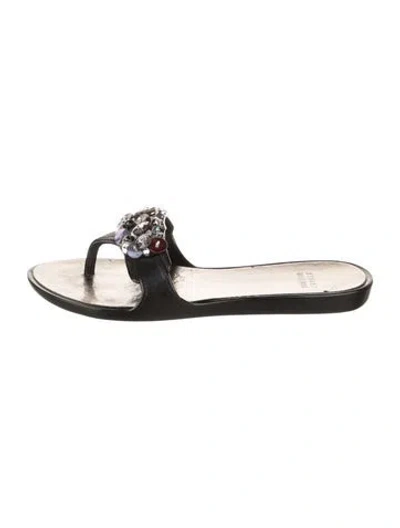 Pre-owned Stuart Weitzman Rubber Crystal Embellishments Flip Flops In Black