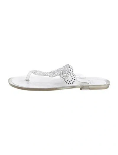 Pre-owned Stuart Weitzman Rubber Crystal Embellishments Flip Flops In Clear