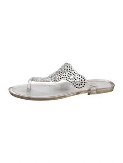 Pre-owned Stuart Weitzman Rubber Crystal Embellishments Flip Flops In Gray