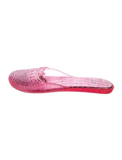 Pre-owned Stuart Weitzman Rubber Crystal Embellishments Mules In Pink
